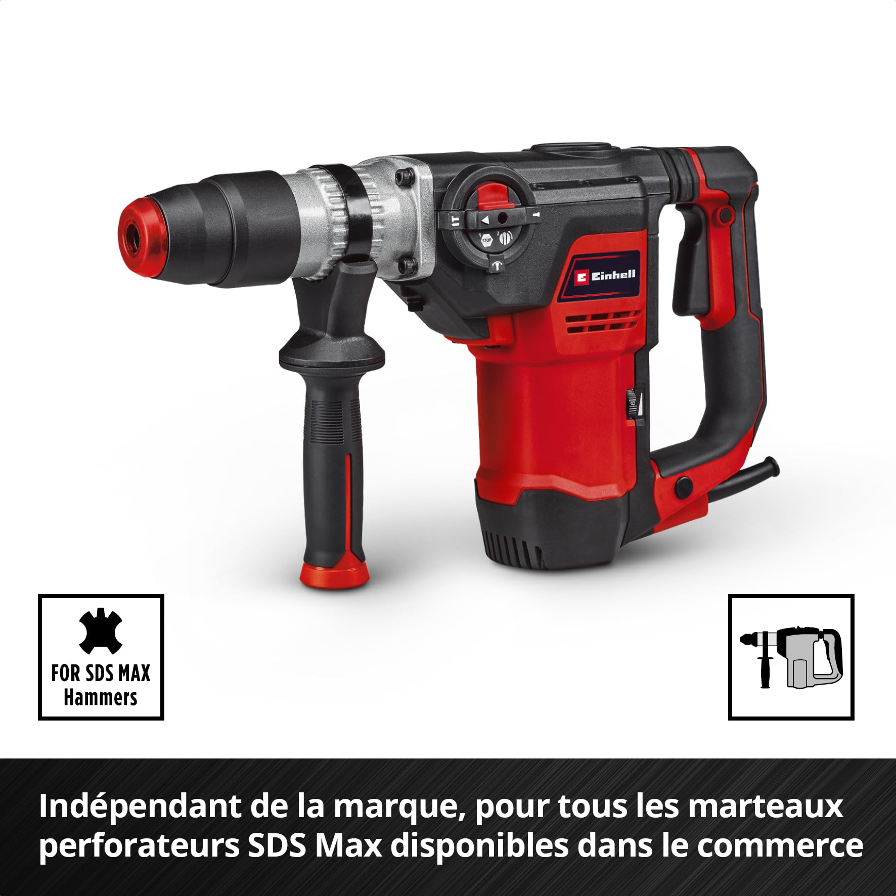 Original Einhell Set de 3 burins SDS Max, 400 mm (burin pointu, burin plat de 25 mm de large, burin bêche de 40 mm de large en acier 40Cr durable pour les travaux de démolition et de rénovation)