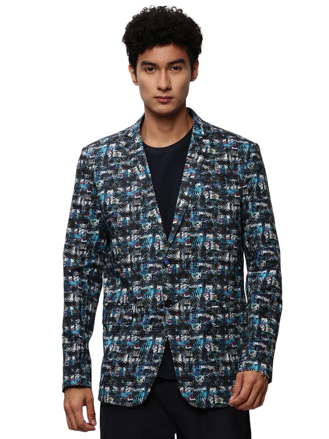 showoffff Men's Notched Lapel Printed Blue Single-Breasted Blazer-SOBLZ-082-17_Blue-picture-29
