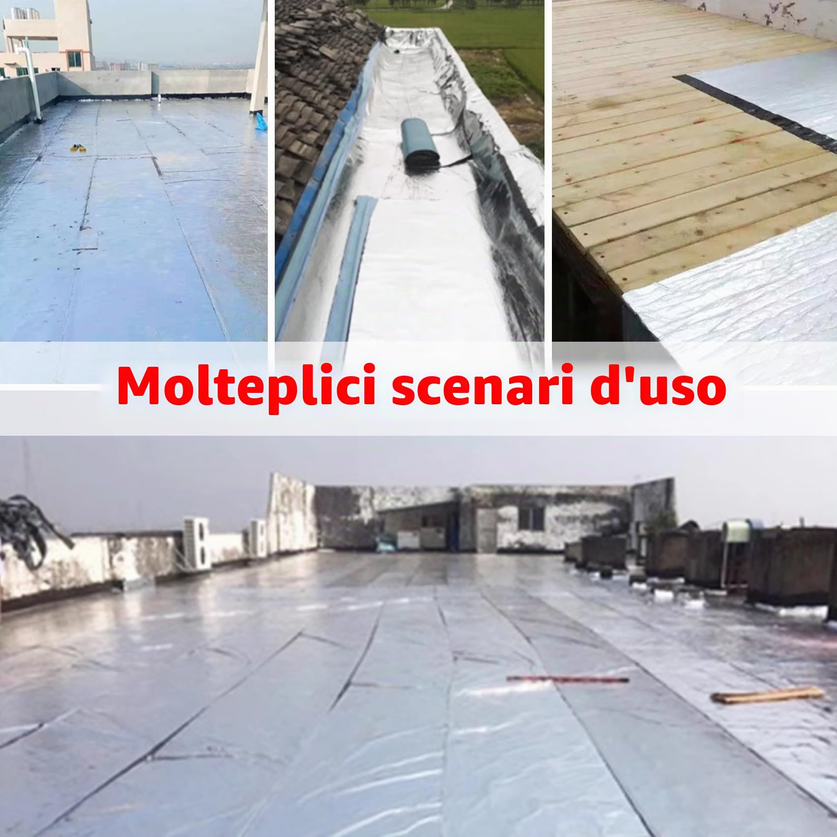 Guaina Bituminosa Ardesiata Autoadesiva, Rotolo Patch di Asfalto per Tetto, Nastro Adesiva Sigillante Impermeabile, Membrana in Alluminio Bituminoso per Riparazioni di Tetti(20x1000cm)