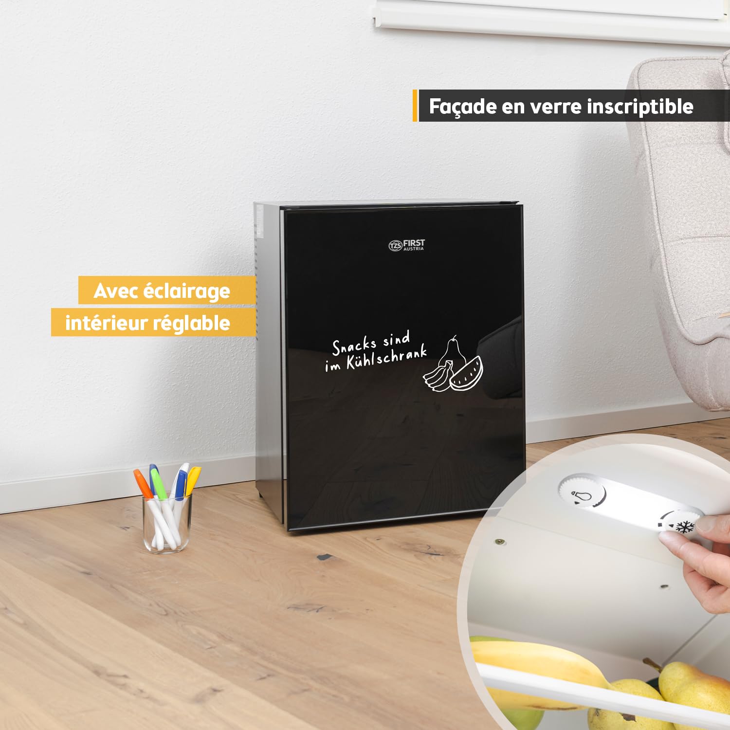 TZS First Austria Mini réfrigérateur 40L silencieux porte réversible lumière intérieure minibar camping bureau chambre hôtel