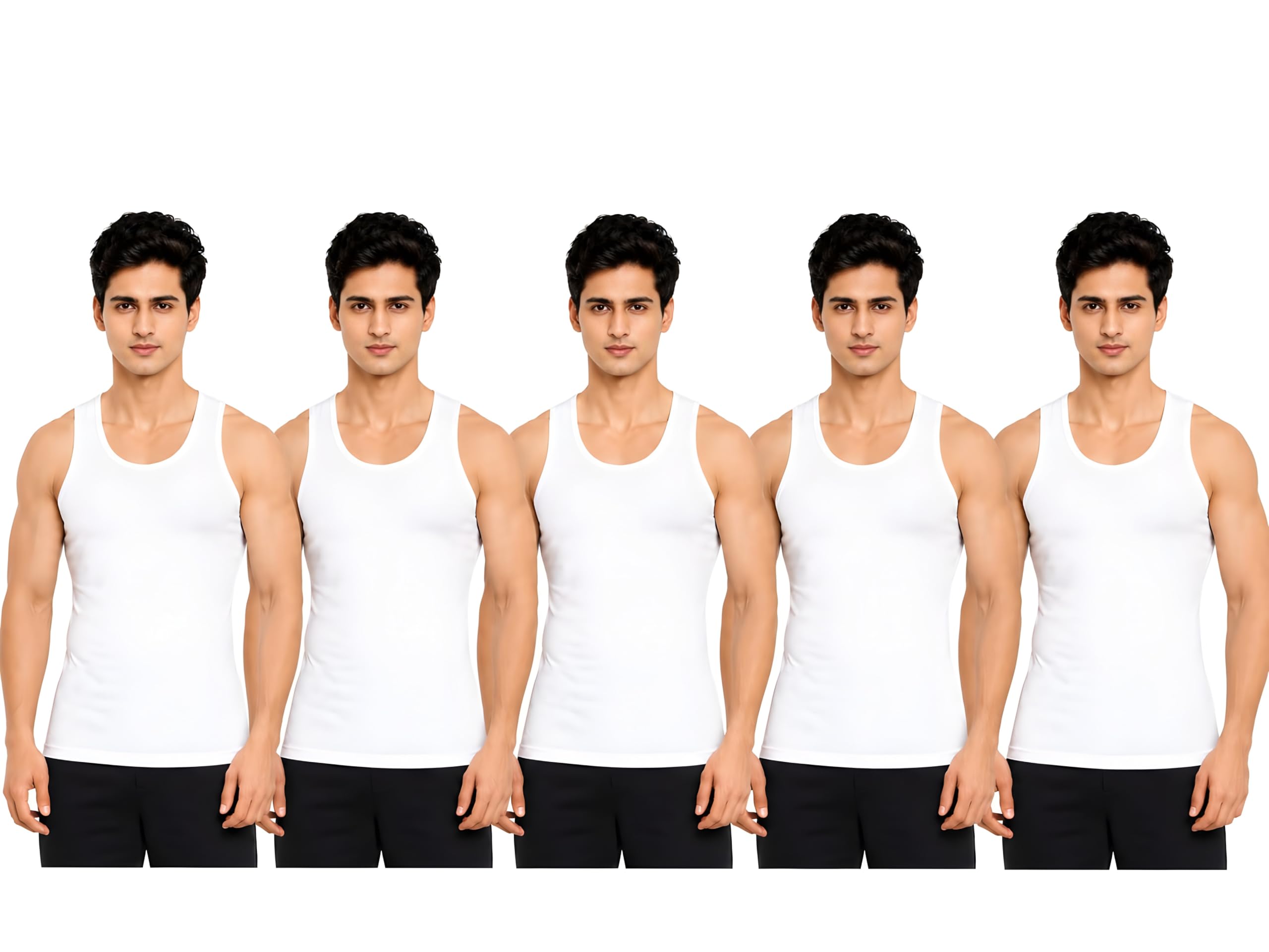 Premium Men’s White Cotton Vest Pack of 5 | Stretchable Comfortable Innerwear-image-38