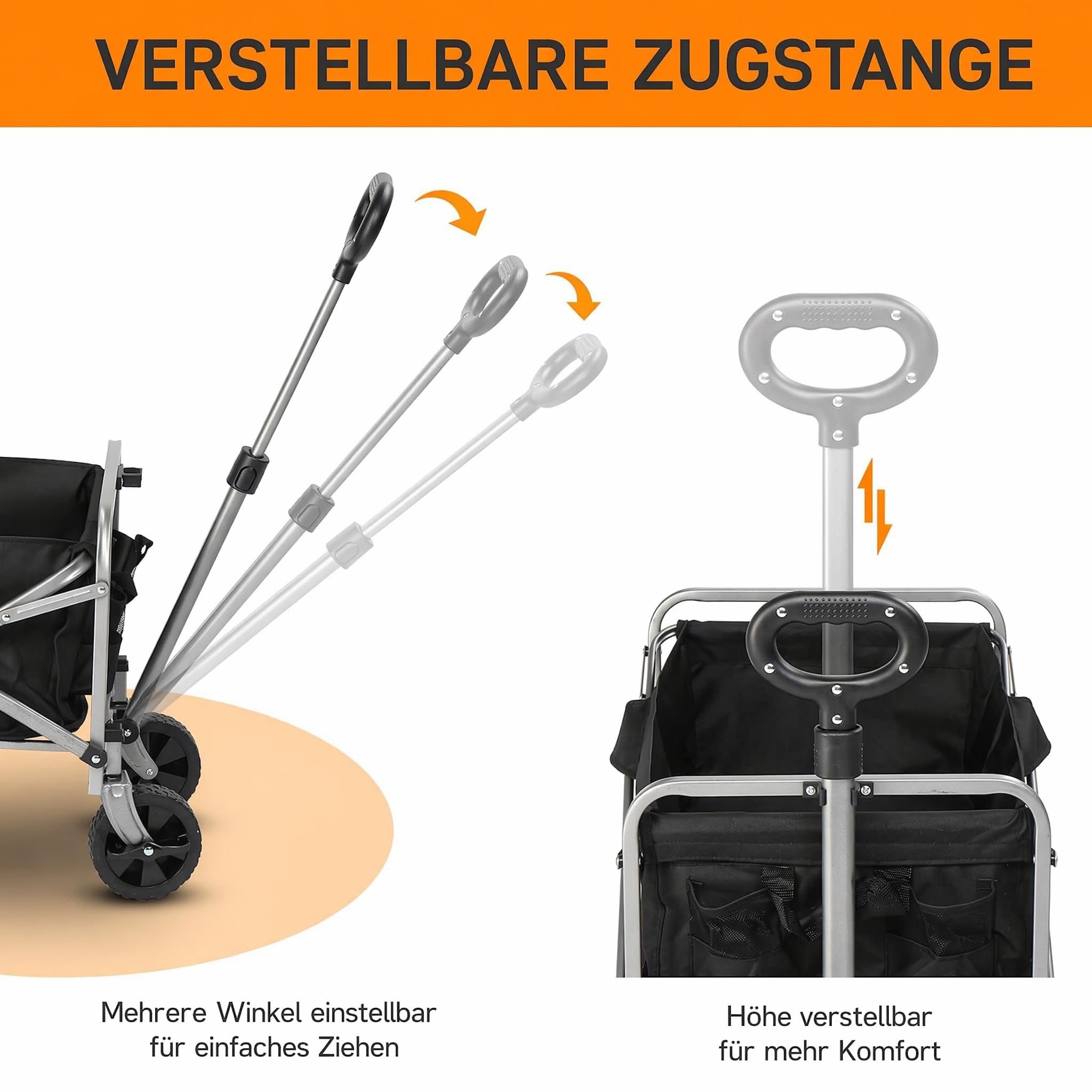 LEADZM Bollerwagen Faltbar, Handwagen 100 kg Tragkraft - für Camping, Einkäufe & Outdoor, 74,5 x 45 x 85 cm (Schwarz)