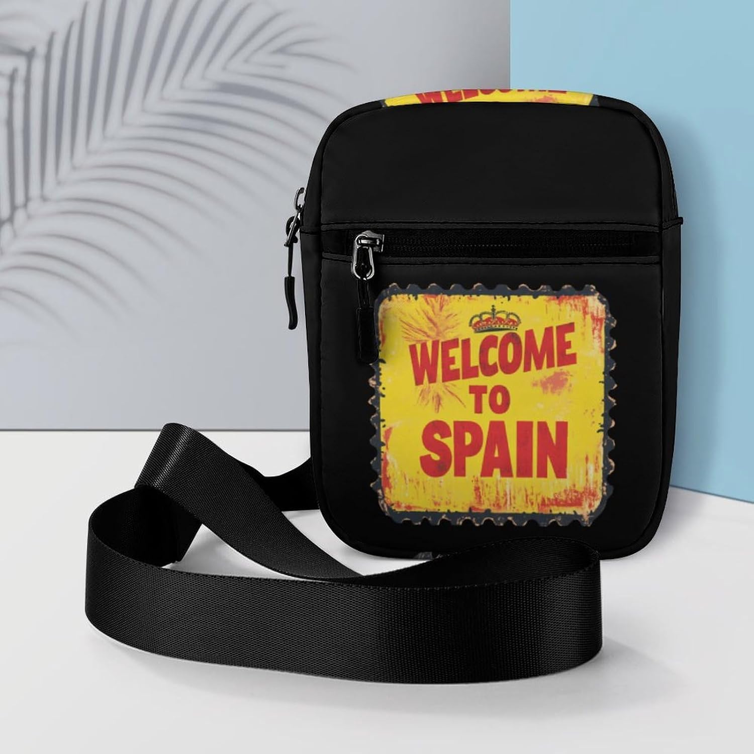 Welcome To Spain Spanish Stamp Small Crossbody Bag Sling Shoulder Satchel | for women men,work travel workout,detachable and adjustable shoulder strap