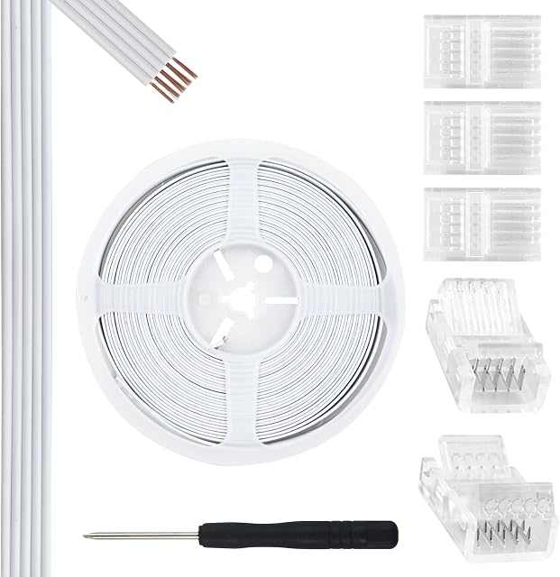 Aroidful 32.8ft 5 Pin RGBW LED Strip Light Extension Cable with 5 Pin RGBW LED Strip Lights Connectors Strip to Wire Connector for 10mm Wide Waterproof or Non-Waterproof 5PIN RGBW LED Strip Lights