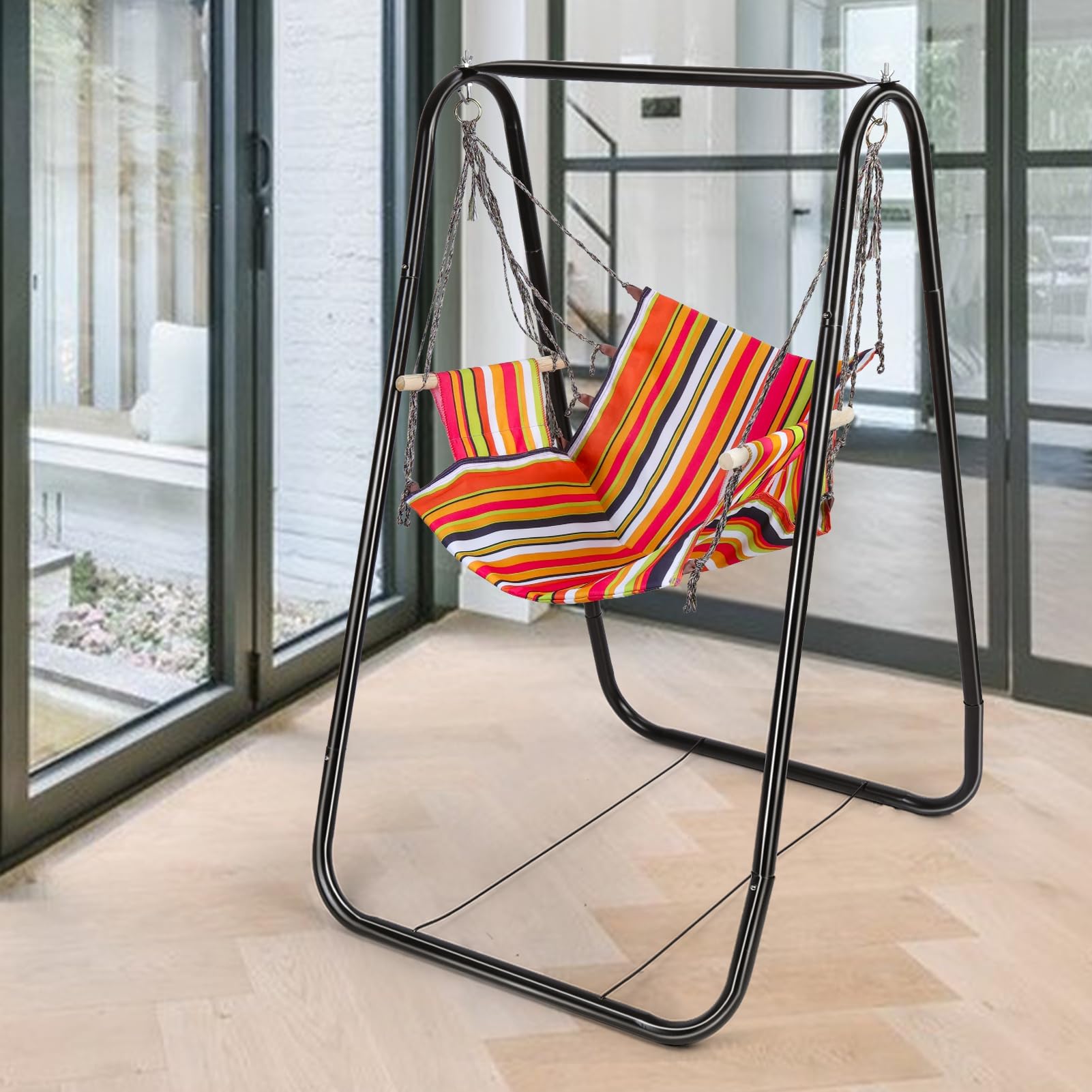 Saterkali Supporto per amaca, robusto e resistente alla ruggine, con supporto incluso, supporto in metallo anti-deforme, per interni ed esterni, patio, cortile, nero