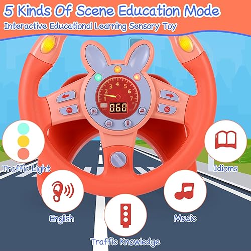 Miniatura 3 de Juguete para volante, juguete de volante de conducción para asiento trasero de niños, juguete sensorial de aprendizaje educativo interactivo con
