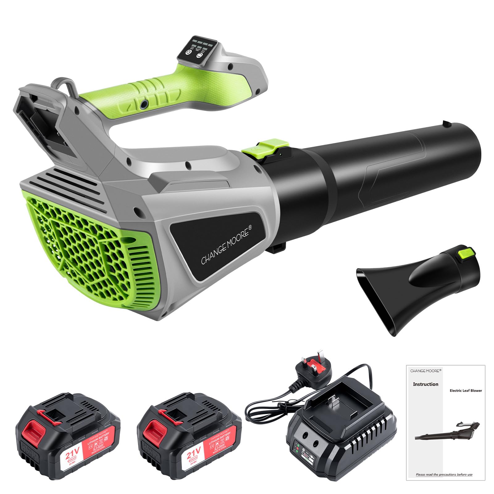 CHANGEMOORE 380CFM Lightweight Leaf Blower Cordless with 2X4.0Ah Battery, Charger & 3-Speed Mode, Cordless Leaf Blower with Turbo Clear Garden Leaves from Patios, Gutters, Driveways