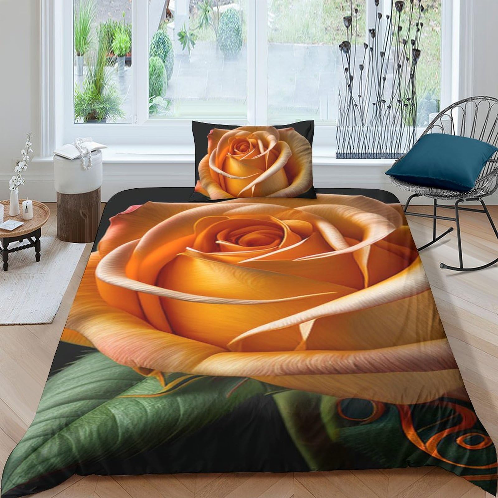 Housse de couette rose 3D 135x200cm avec taie d'oreiller en microfibre pour lit enfant