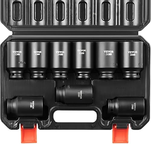 VEVOR Juego de llaves de impacto, 12 pulgada de 19 piezas, enchufe profundo, enchufes de 6 puntos, juego de dados de 12 pulgada de impacto de 38