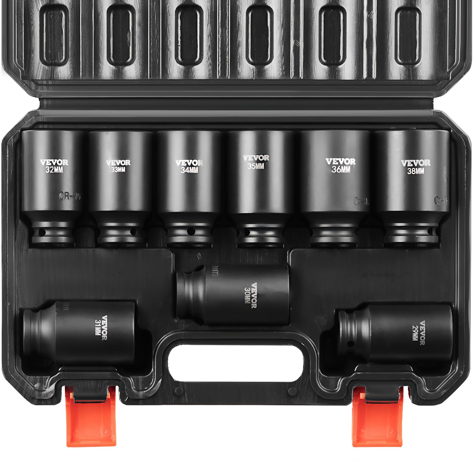 VEVOR 1/2" Drive Impact Socket Set, 9 Piece Deep Socket Set Metric 29-38mm, 6 Point Cr-Mo Spindle Axle Nut Impact Socket Set for Auto Repair,Easy-to- Read Size Markings, Includes Storage Case