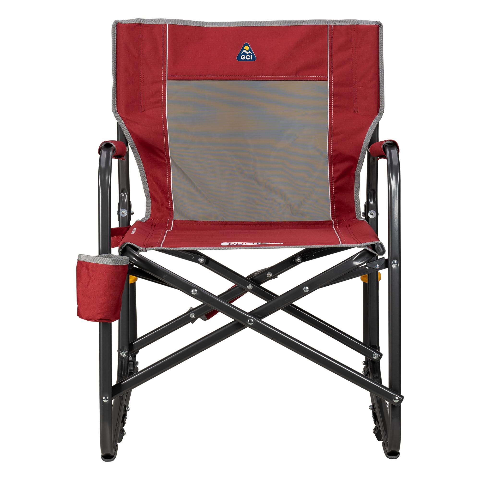 GCI Outdoor Freestyle Sedia da campeggio a dondolo | Sedia a dondolo pieghevole portatile con braccioli solidi e durevoli, porta bevande e schienale confortevole – Cannella