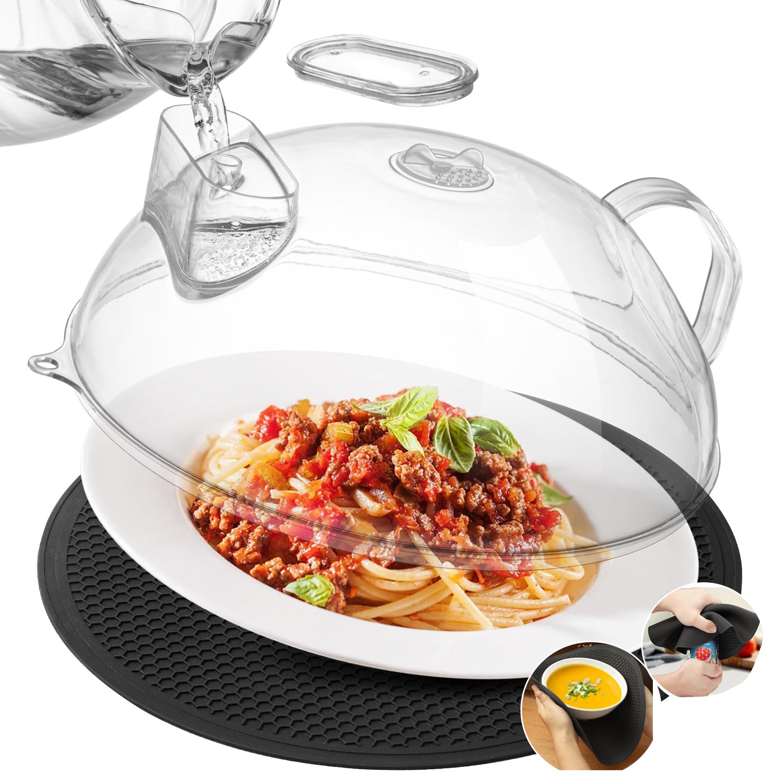 MAGJIUKE Microwave Splatter Cover with Water Steamer