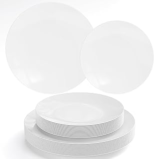 Trendables Plastic Dinnerware Set - 40 Piece Disposable Plates for Party Set - 20 Guests, 20 X 8 Dessert Plates & 20 X 10 Heavy Duty Plates | White