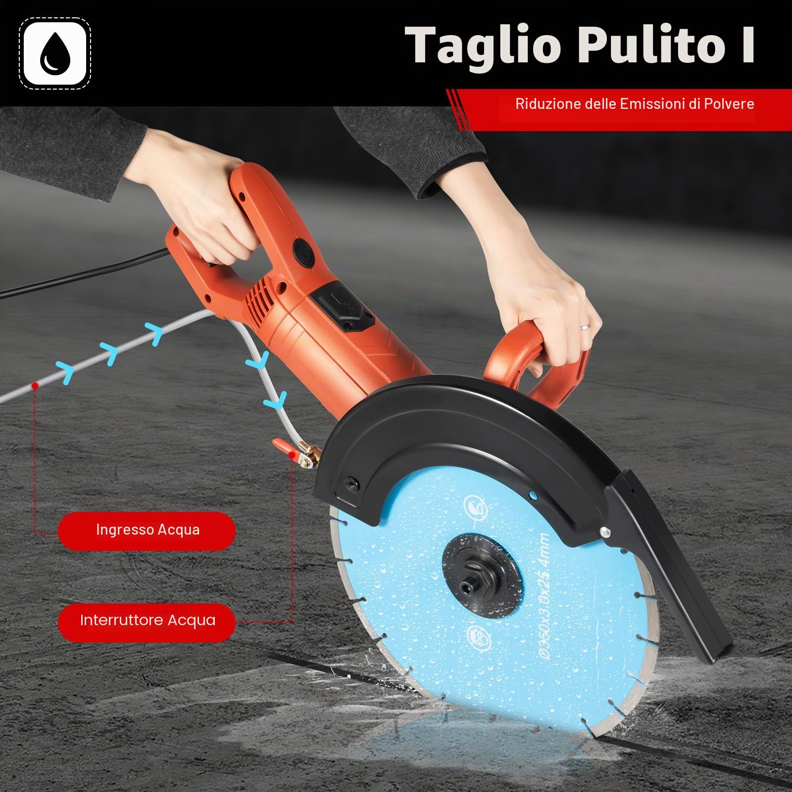 Power Tools - Sega per calcestruzzo per tagliare il calcestruzzo, pietra mattoni, piastrelle e altri seghe circolari ad alta potenza, 5800 W, senza gas, 13,5 cm di taglio, con lama diamantata 35 cm