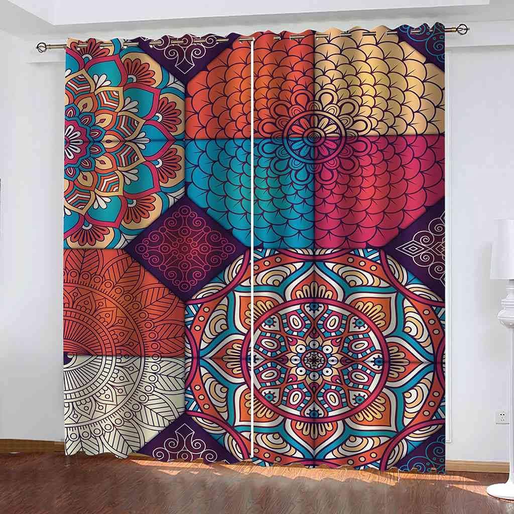 Modern Blackout Curtains with Eyelet 3D Printed Thermal Insulated Window Treatments Bohemian Pattern Living Room Bedroom Window Drapes 2 Panel Set 72" X 108" (2XW55"xL96")