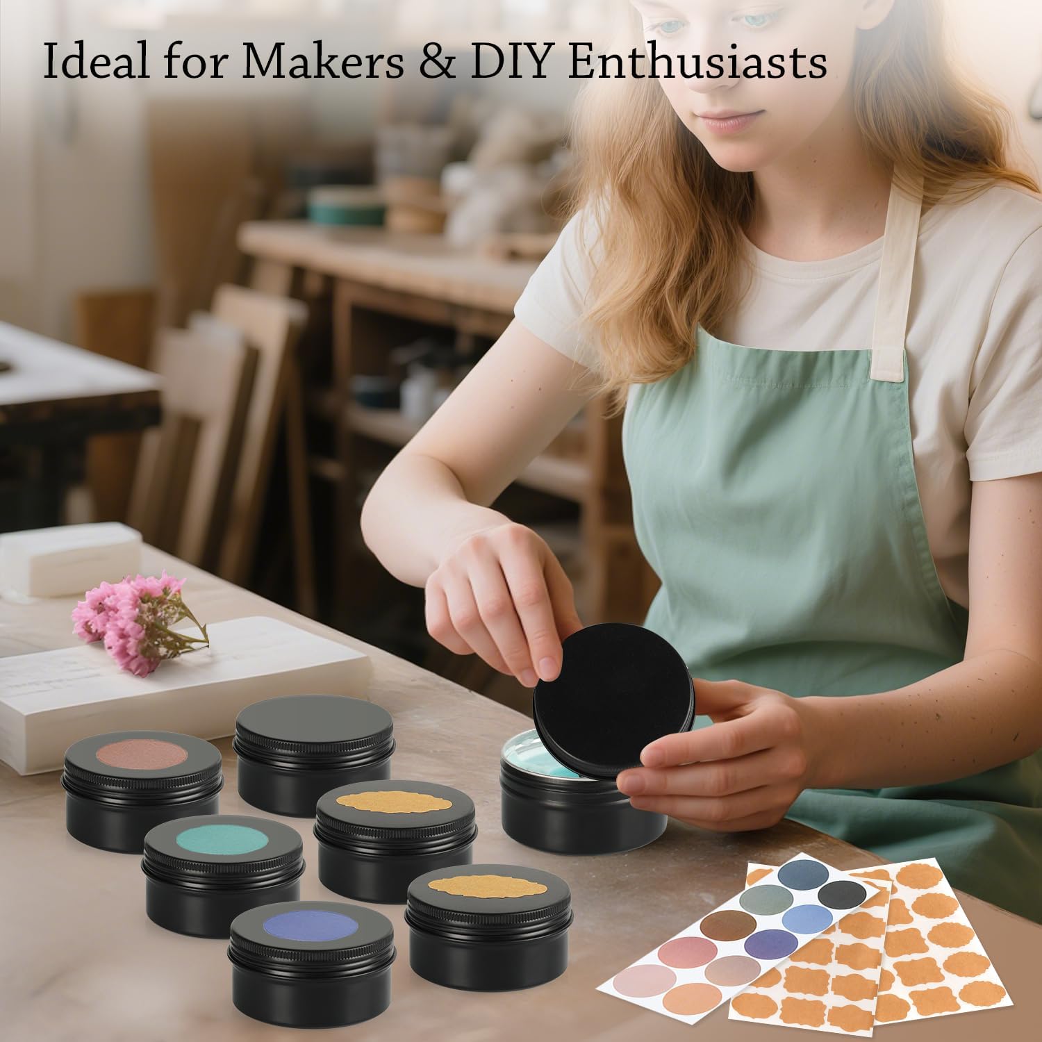 3oz Black Aluminum Tin Containers with Screw Lids, 40 Pack Refillable Cosmetic Jars, Round Salve Tins, Tea Cans, Bulk Food Storage Jars, Candle Travel Tins