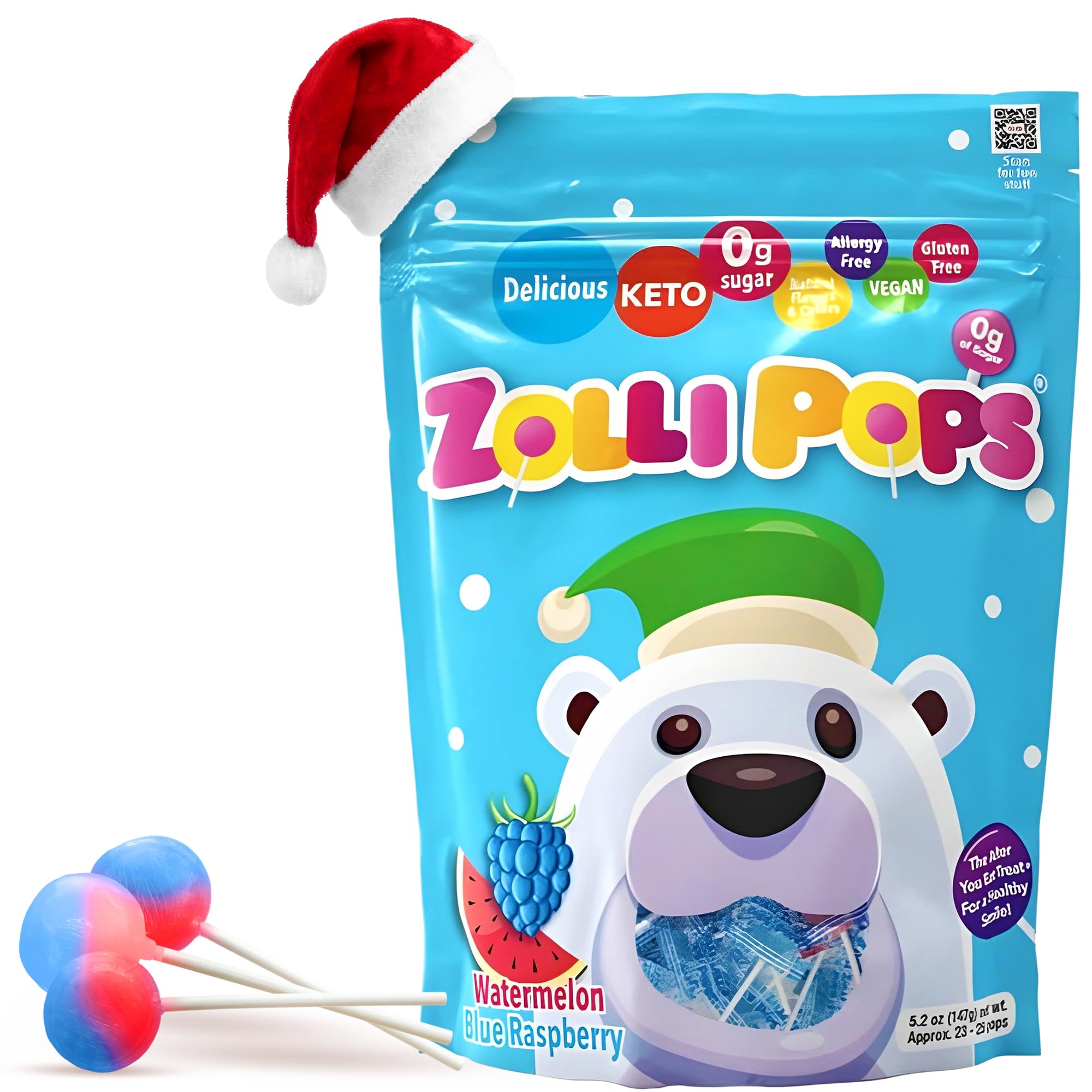 Zollipops Clean Teeth Lollipops, Holiday AntiCavity Sugar Free Candy with Xylitol for a Healthy Smile Great for Kids, Diabetics and Keto Diet, Natural, Watermelon & Blue Raspberry, 5.2 Ounce