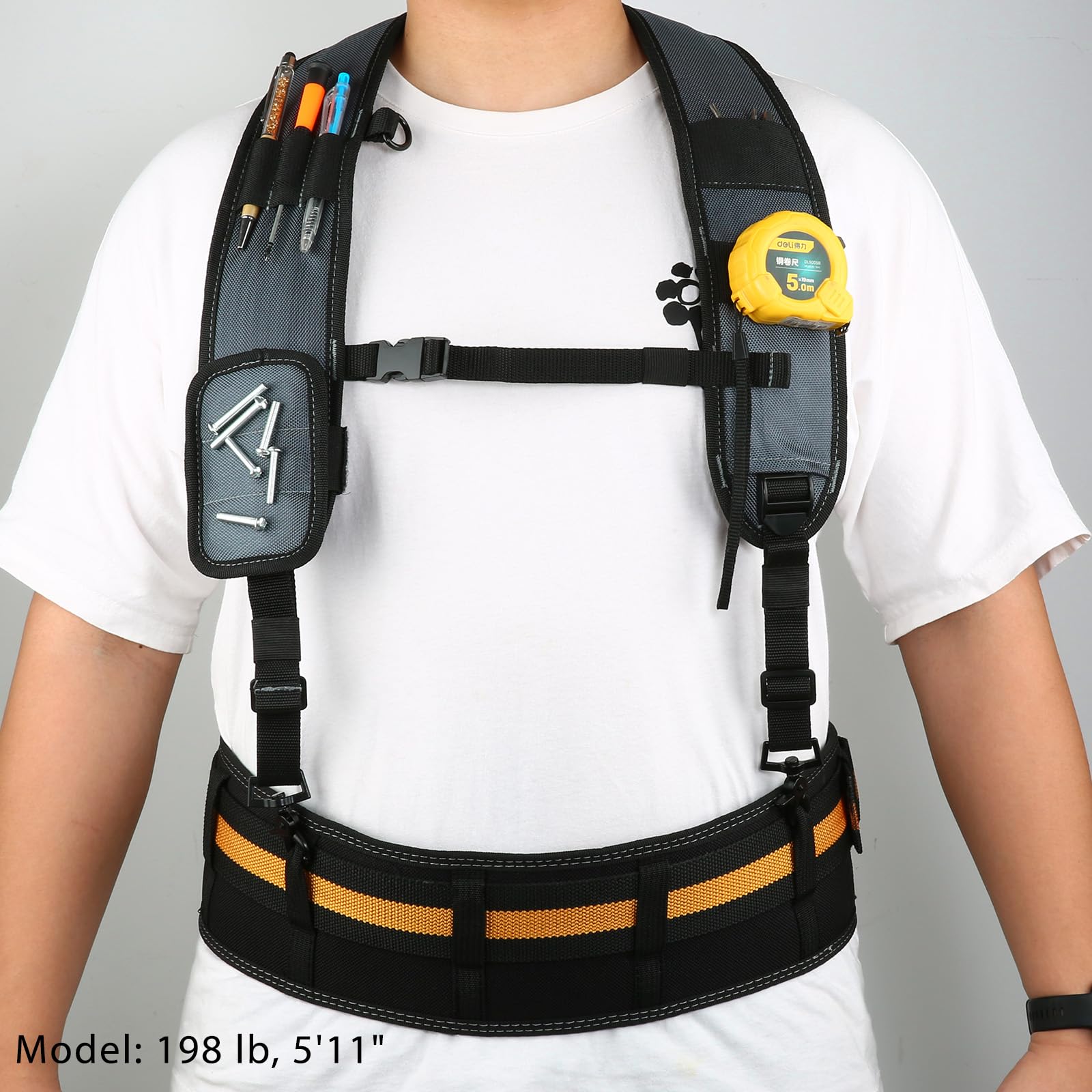 Ceinture porte-outils pour homme avec 4 boucles de fixation, porte-jarretelles de travail très résistantes, bleu, Medium