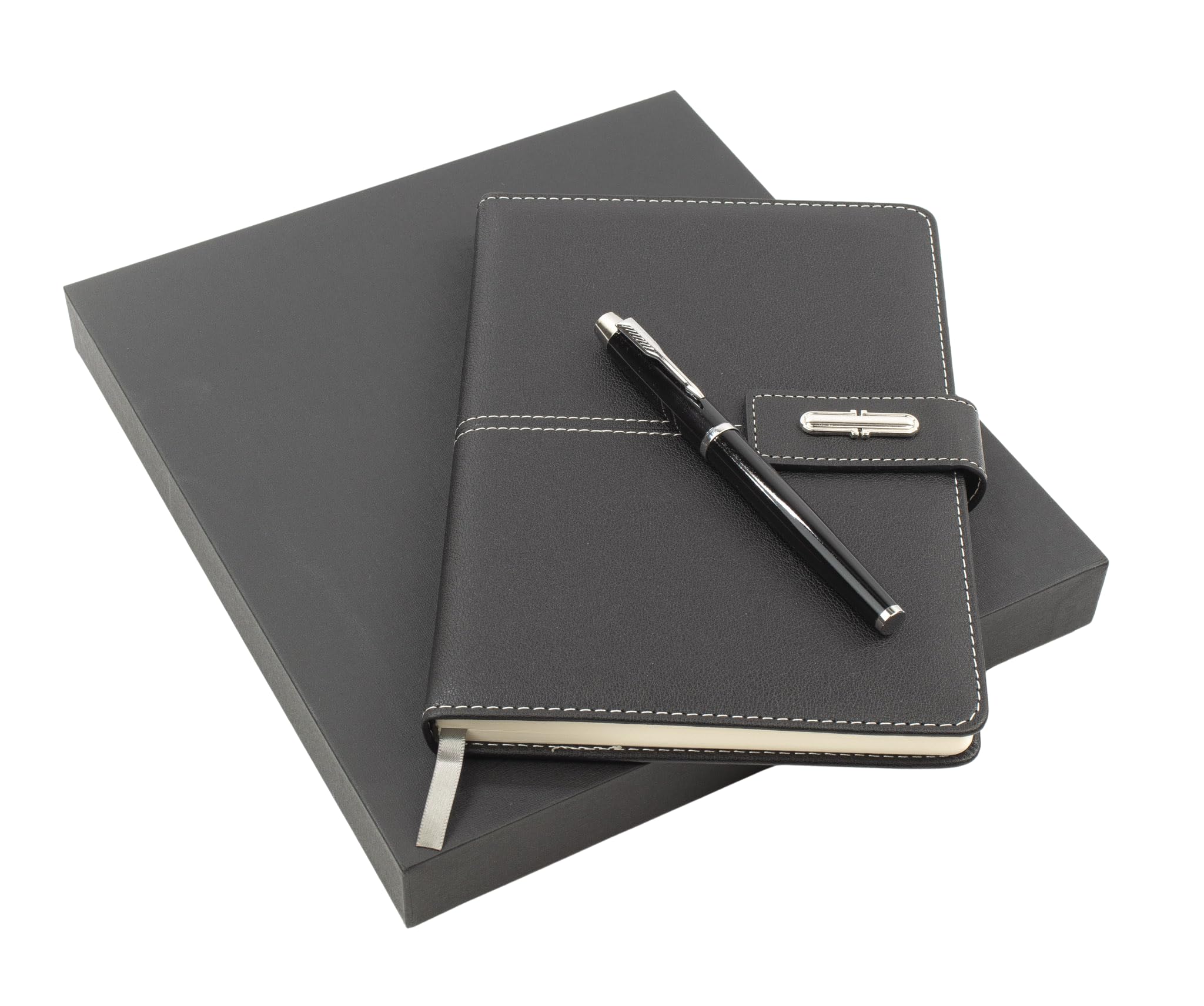 Shadow Breeze A5 Leather Notebook and Executive Pen Gift Set in Premium Gift Box, 172 Pages 100GSM Ruled Pages, Great Gift for Business, School, Home (Black)