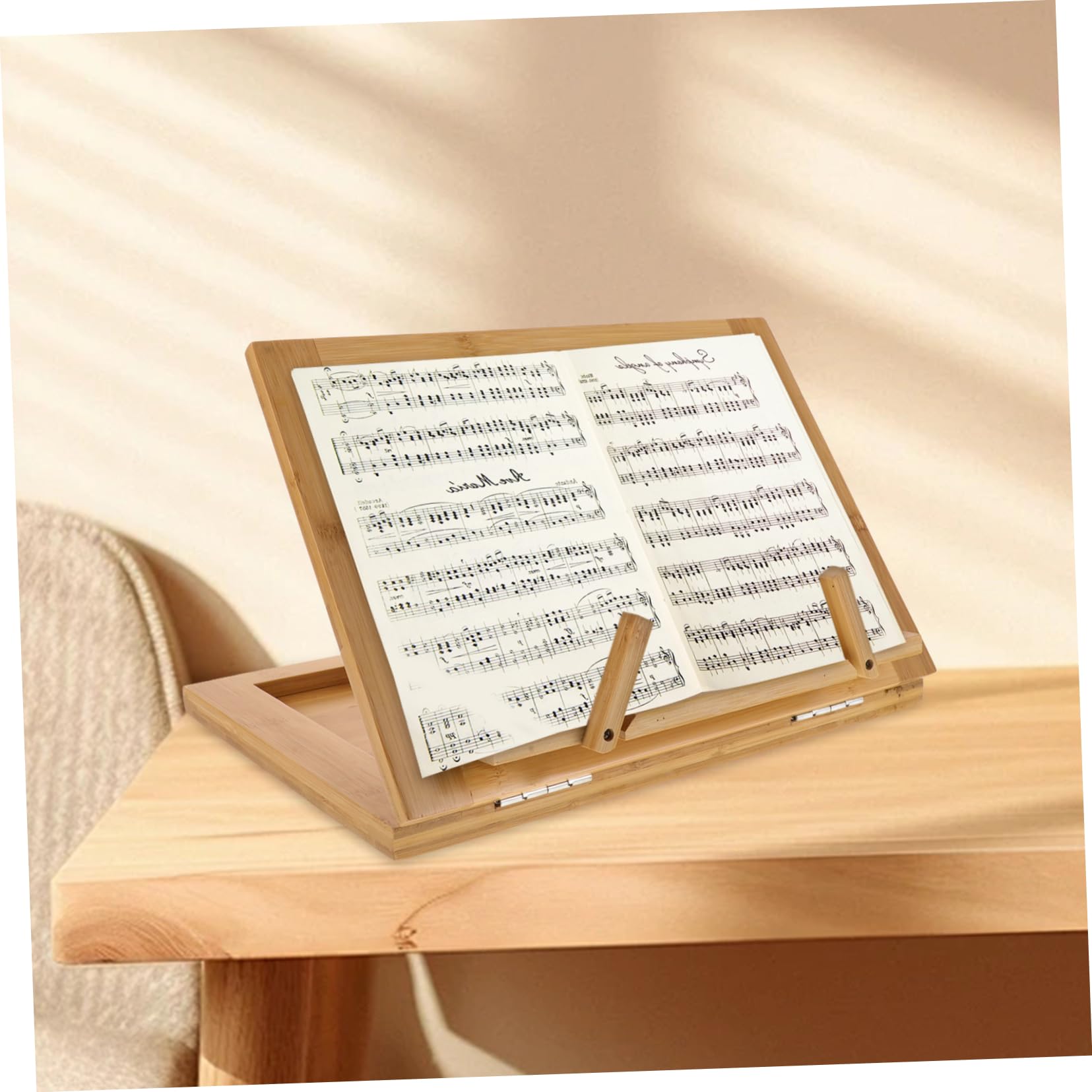 Leggio da Tavolo in Bambù per Spartiti Musicali e Libri, Supporto Organizzato e Protettivo, Design Beige Portatile per Uso Multi-occasione