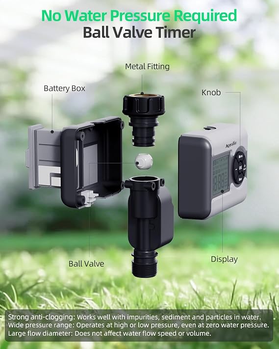 Water Hose Timer for Garden Tap Brass Inlet LCD Automatic Irrigation System | Programmable Hose Timer with 3 Modes, Delay & Rain Sensor Compatible