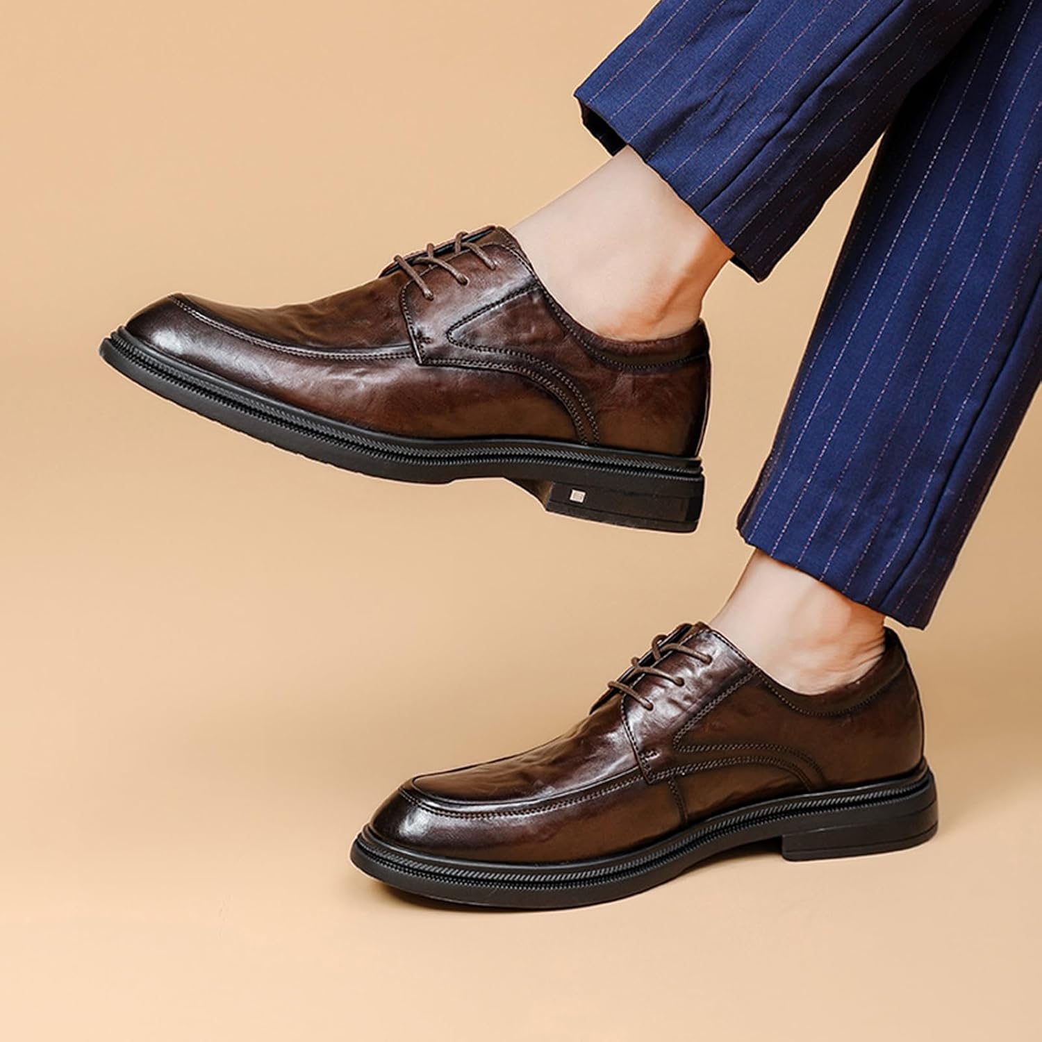 Platform Leather Shoes, Lace Up Comfort Soft Men Leather Sneaker Dress Shoes Business Casual Men's Dress