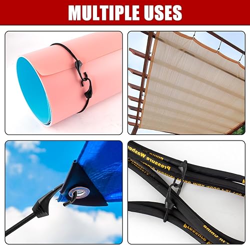 Miniatura 4 de Mini cuerdas elásticas de 4 pulgadas con ganchos, 20 ganchos elásticos negros con resistencia a los rayos UV, cordones elásticos de 0.197 pulgadas