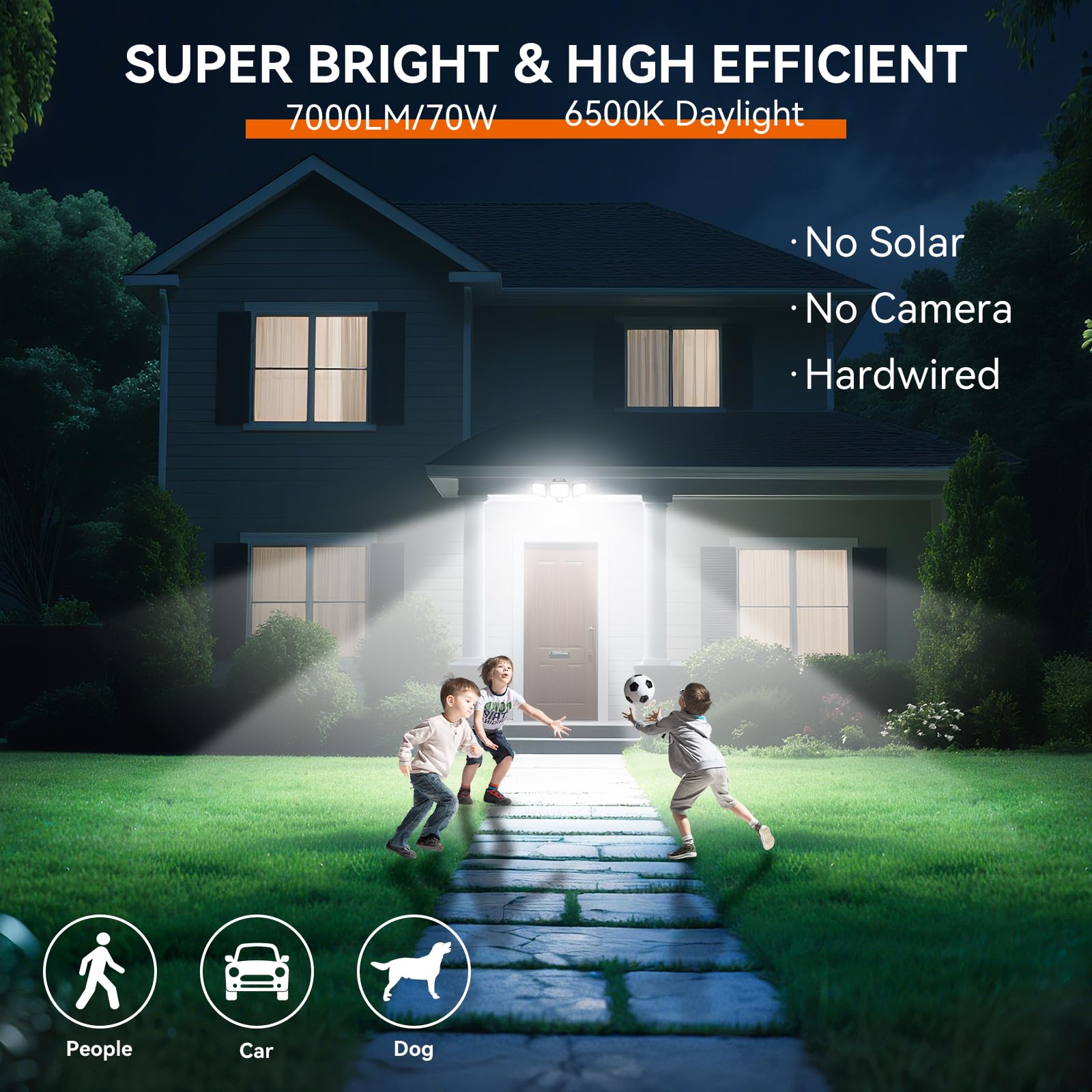 Luces de inundación de 60 W, 6000 lm, luz LED de inundación controlada por interruptor para exteriores, IP65, impermeable, con 3 cabezales ajustables