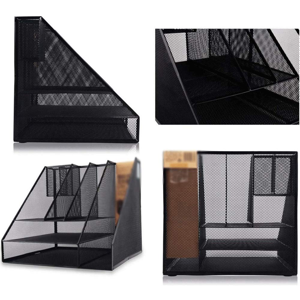 Organizzatore di file, armadietto per file, ecc. File Manager - Nero 3 Tier Mesh File Rack Desktop Storage Organizer Box File Divisori Rack Display