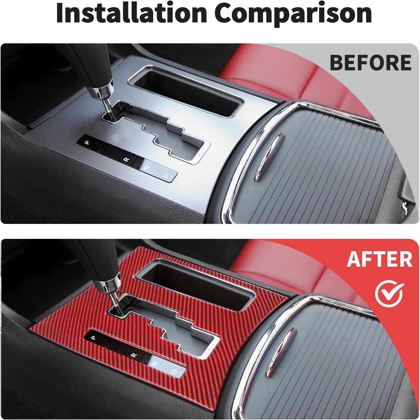 JWWY Center Consoles Gear Shift Shifter Panel Trim Cover Compatible with 2011-2014 Dodge Charger Interior Accessories,Red Carbon Fiber