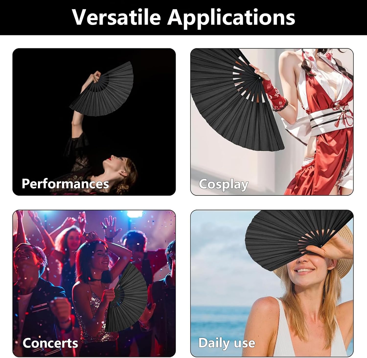 Lenporl Large Folding Hand Fans (6pcs) for Line Dancing