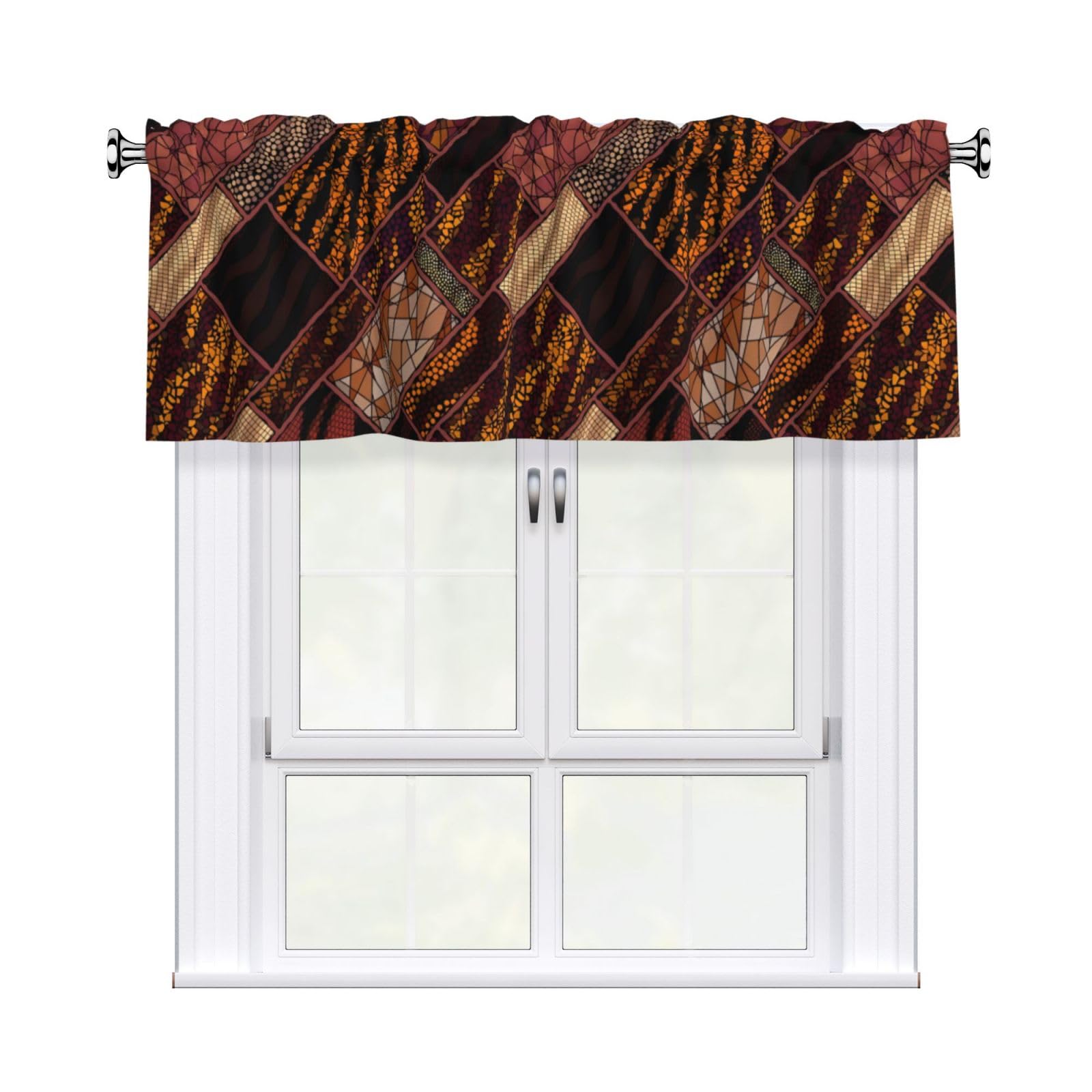 HJFCZH WHJSSF African Style Patchwork Prints 54x18in Curtain Valance - Peach Skin Polyester Kitchen Cover with Light Filtering Floral & 3" Rod Pocket