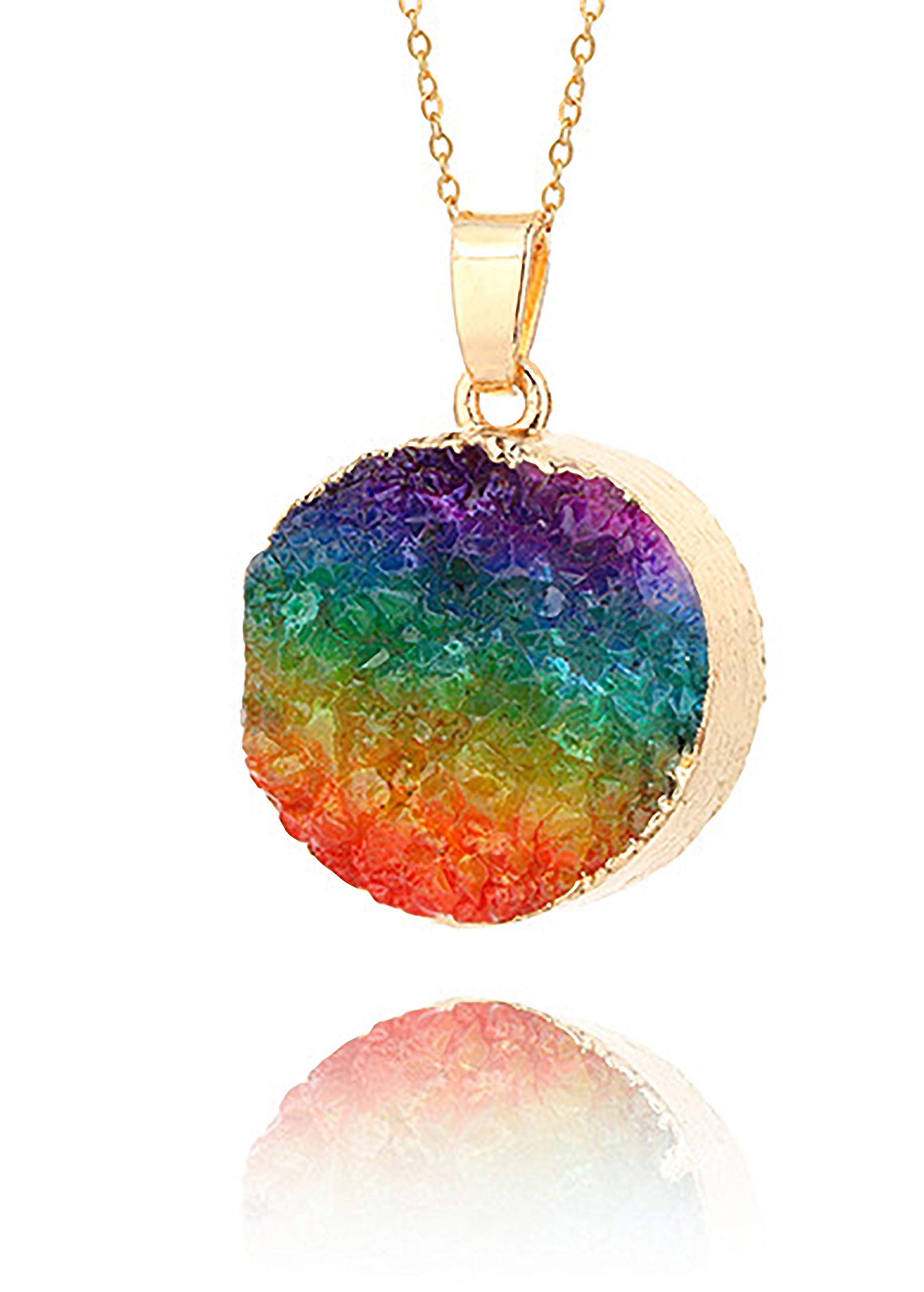 Schmidt JewelryRainbow Druzy Chakra Necklace for Women - Healing Chakra Pendant (Rainbow)