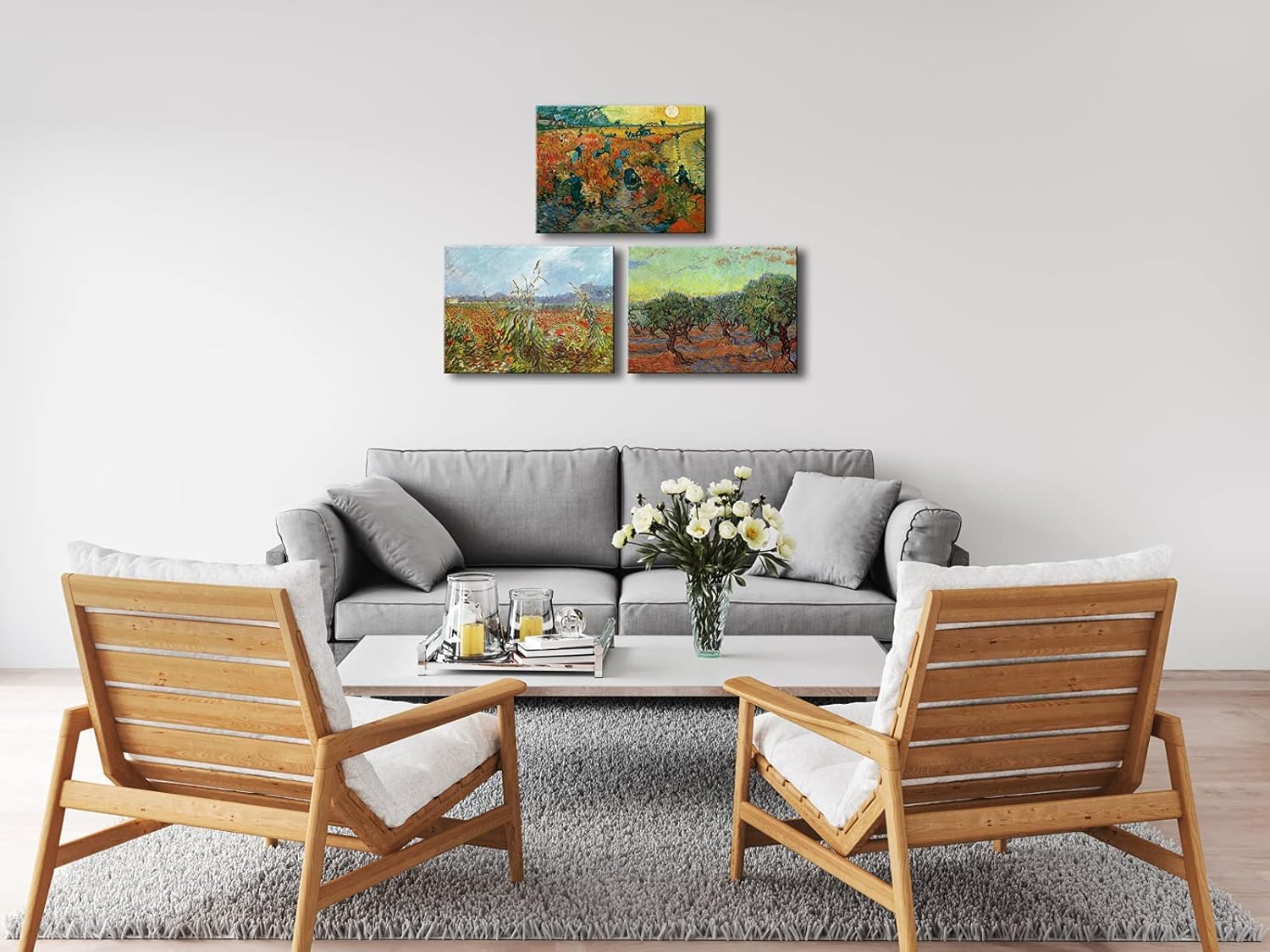 Wieco Art Olive Grove/Der rote Weinberg/Green Ears of Wheat Canvas Prints of Vincent Van Gogh Canvas Wall Art Famous Paintings Reproduction Pictures Artwork Wall Art for Home Decor