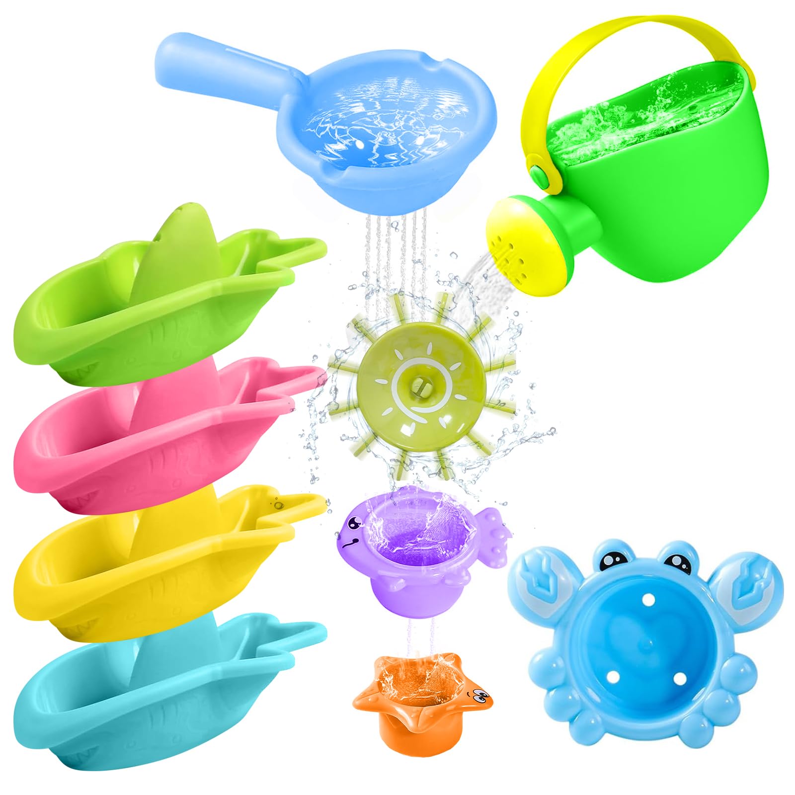 YATOSEEN Bath Toys for Kids - 10PCS Water Play Swimming Pool Toys, Watering Can Bath Boats Bath Cups for Boys Girls