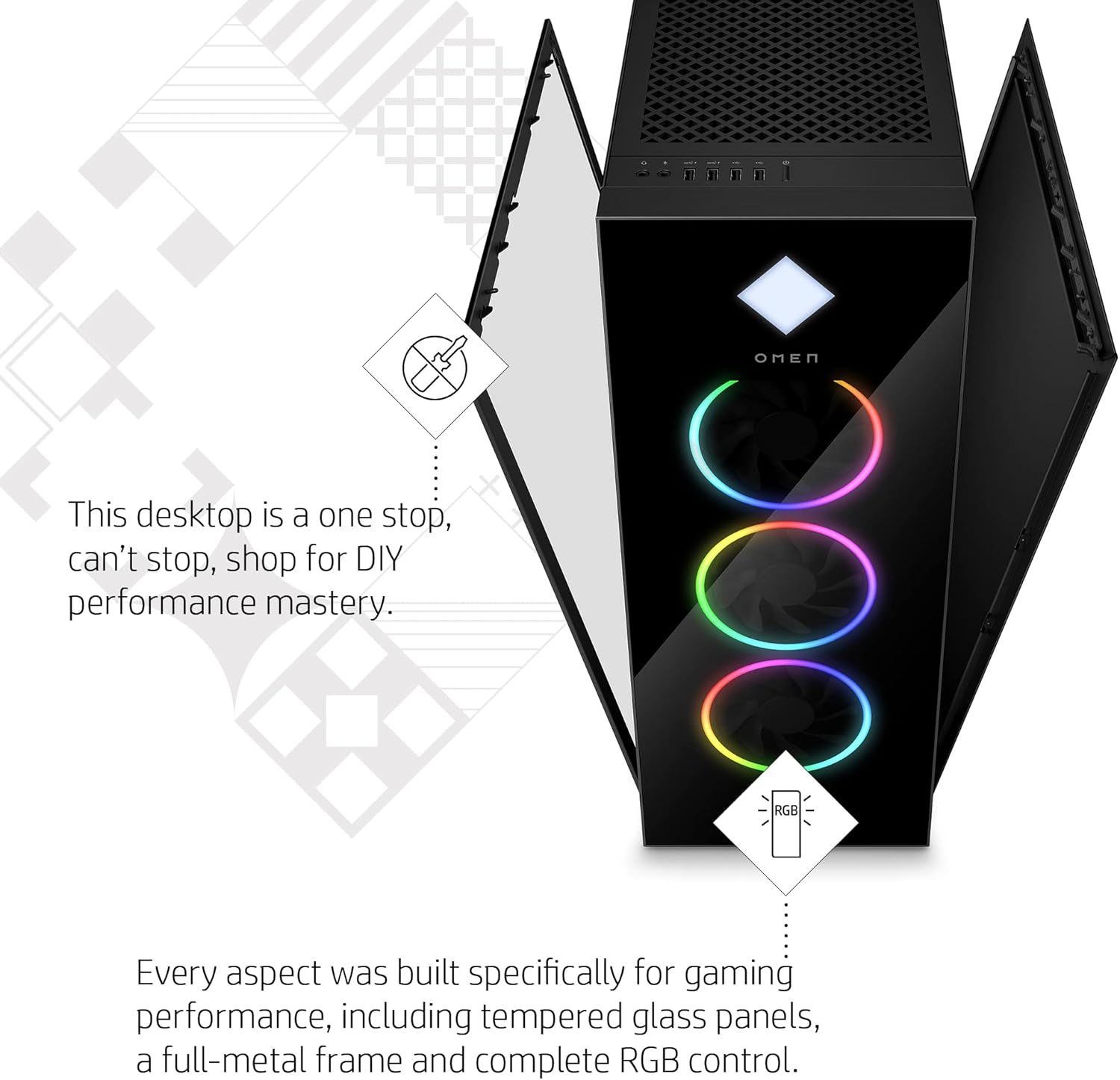 HP OMEN 45L Gaming Desktop, 13th Generation Intel Core i7-13700KF, 16 GB RAM, 1 TB Solid StateDrive, NVIDIA GeForce RTX 4070 Ti Graphics, Windows 11 Home, GT22-1072(2023)