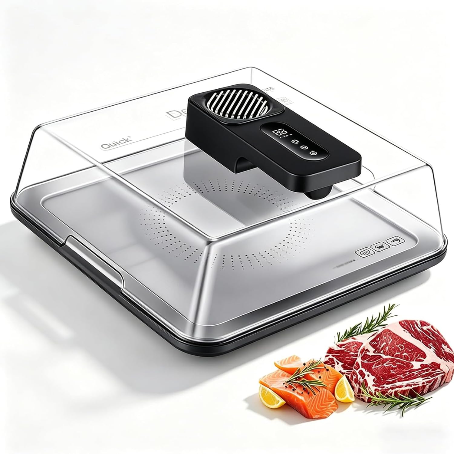 Caja Eléctrica para Descongelar Alimentos, Caja para Descongelar Carne De Gran Capacidad (4,2 L), Descongelación Rápida Y Eficiente En 10 Minutos, con Temporizador Black