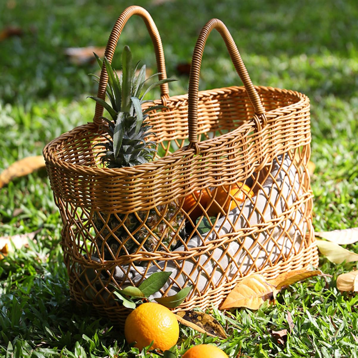 PRETYZOOM Cesta Tejida De Ratán Sintético Resistente Al Desgaste Multifuncional Para Fruta Almacenamiento Picnic Camping