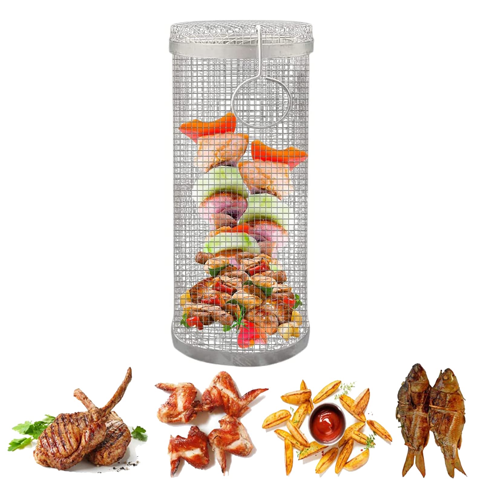 Panier de barbecue rotatif en acier inoxydable pour poisson et légumes
