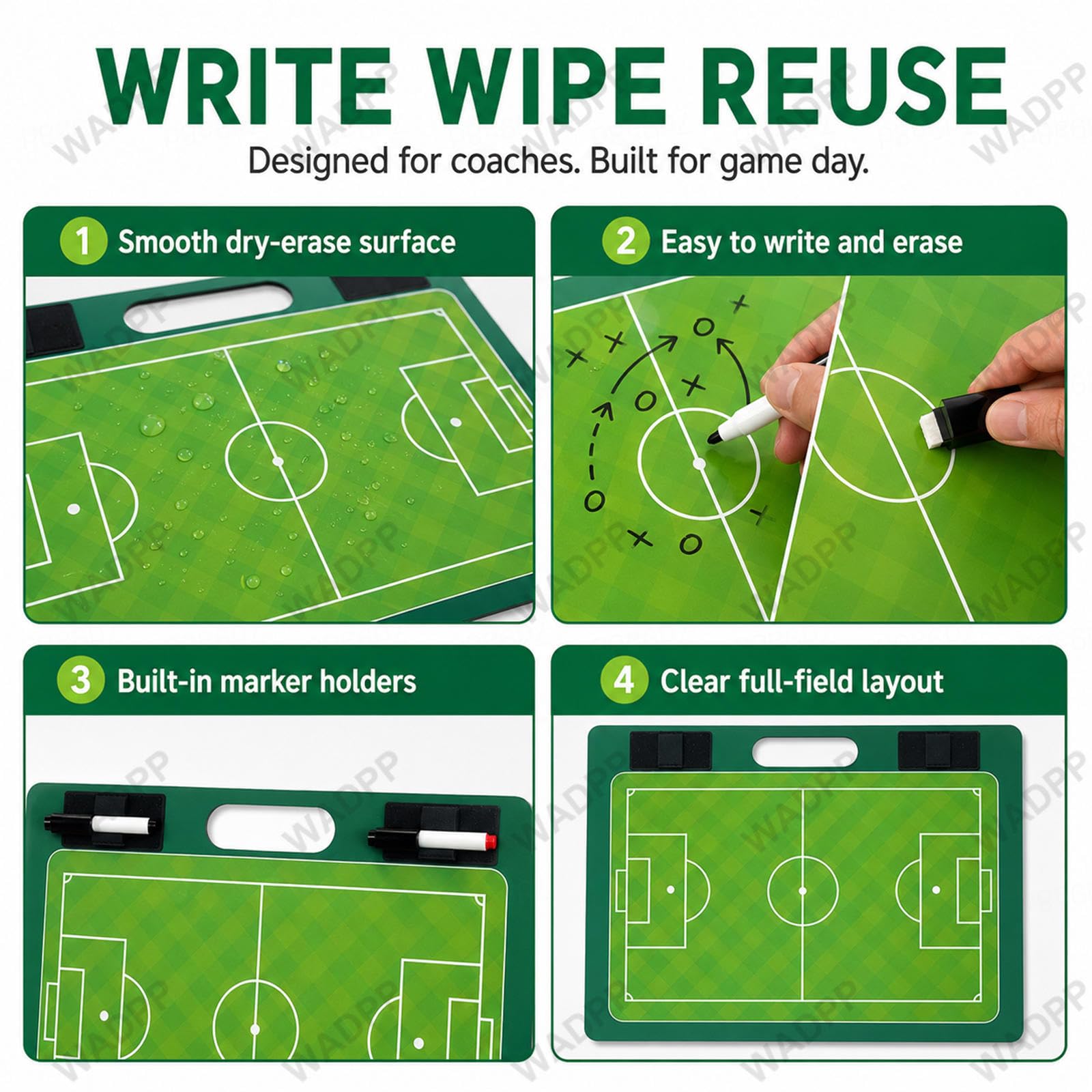 Pizarra Táctica Fútbol PVC Doble Cara Borrable Entrenador
