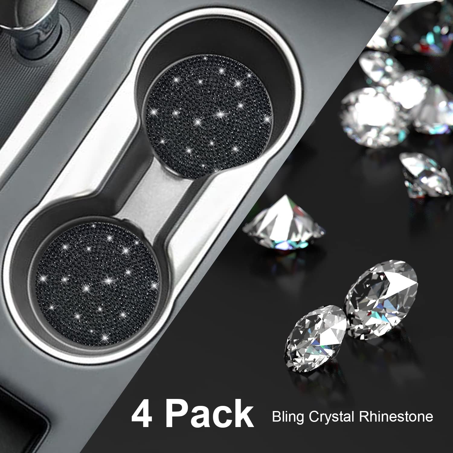 Cacturism 1 Pack Car Registration and Insurance Holder and 4 Pack Bling Rhinestone Car Coasters, Black Car Accessories Choice for Women image 5