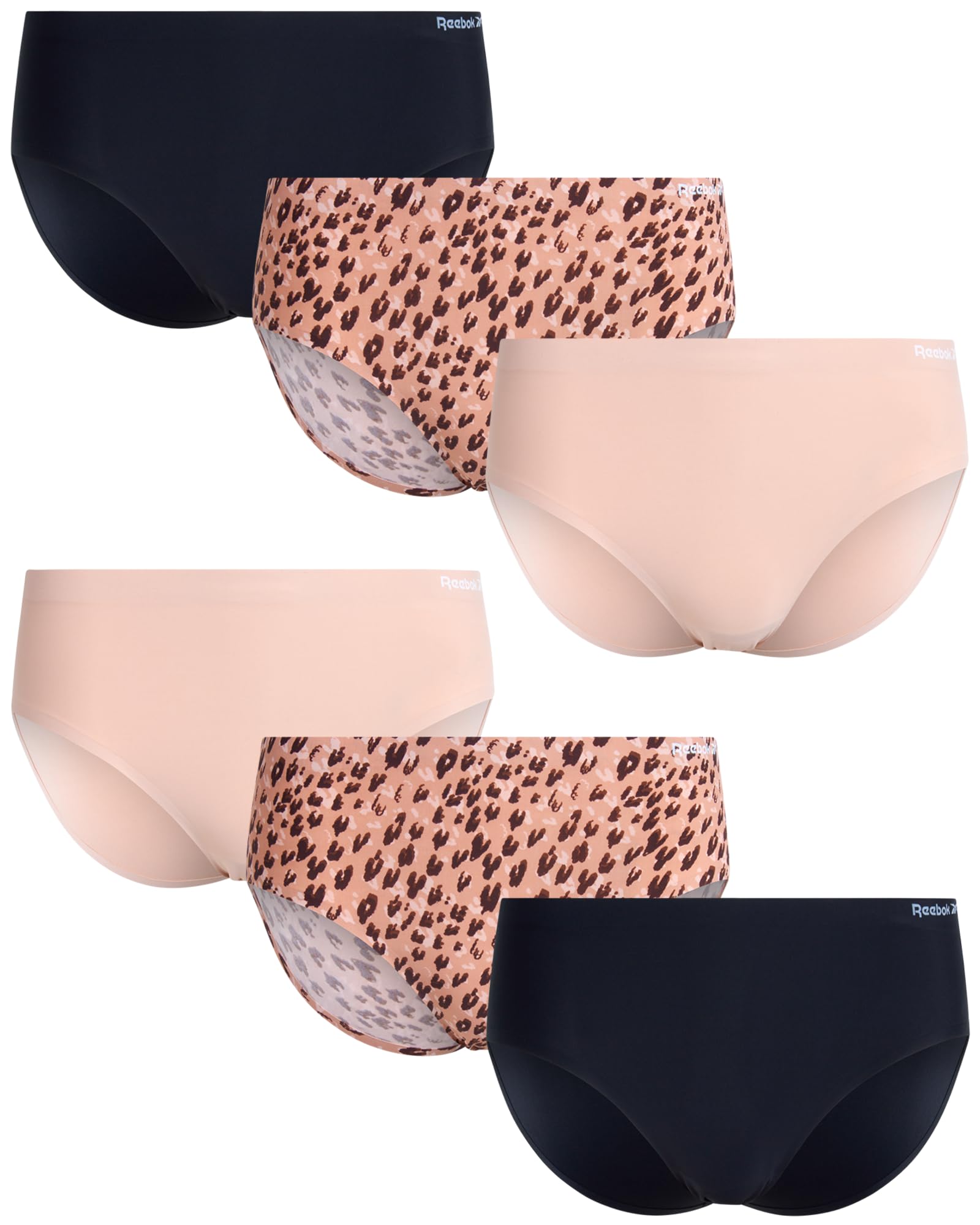 Reebok Womens Hipster Panties 6 Pack Soft Stretch Bonded Seamless Underwear | Sleek Smooth-edge Edges Create a Smooth Look Under Leggings and Denim, Lightweight Stretch Moves with Every Workout