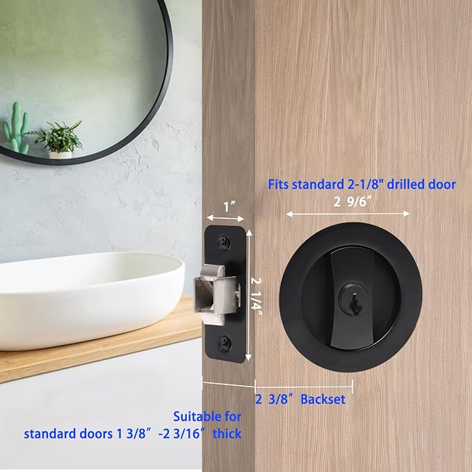 Kit de Cerradura para Puerta Pocket con Llave y Tirador Negro miniatura 6