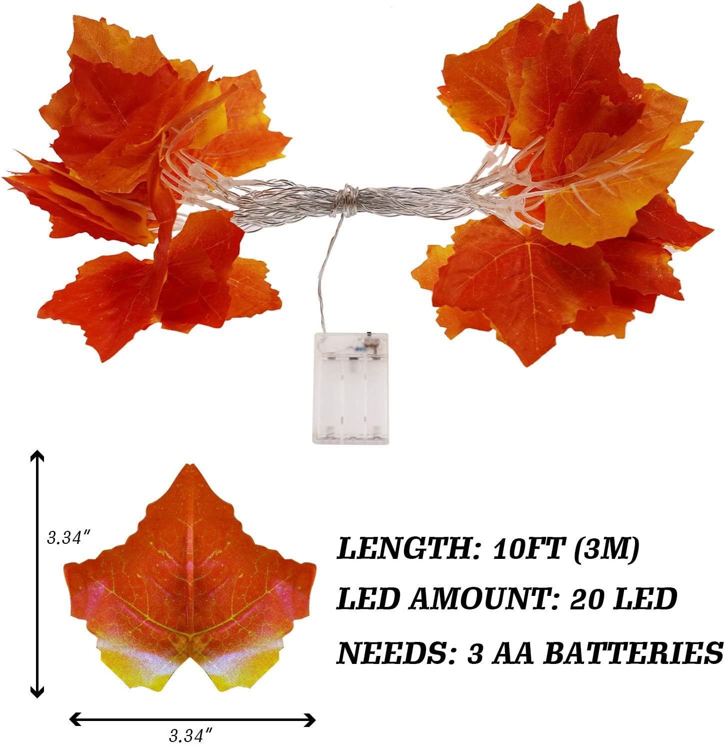 FUNPENY Thanksgiving Maple Leaf Garland with Lights, Thanksgiving Decorations Light, Maple Leaves Garland String Lights 9.8 feet 20 LED, Thanksgiving Gift