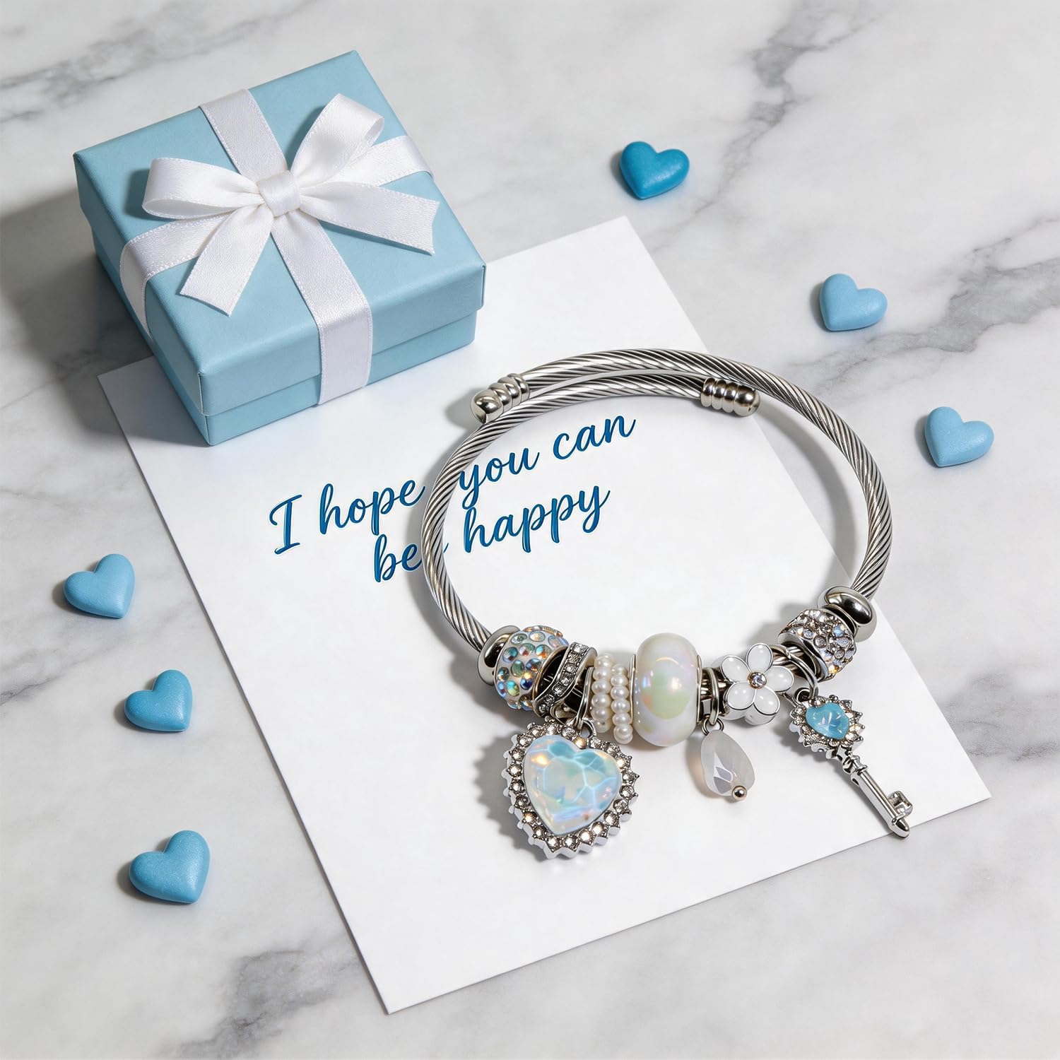 Charm Bracelets for Womens,Exquisite Cute Cartoon Friendship Silver Bracelets Stainless Steel Bangle, Womens Jewelry Suitable for Holiday Gifts and Birthday Gifts