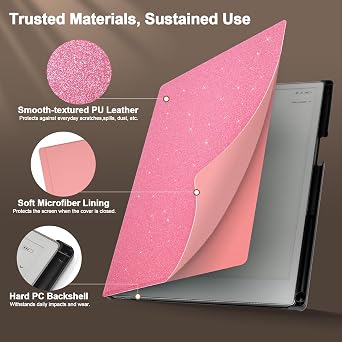 Caweet スタンドケース Remarkable Paper Pro 11.8インチ 2024年用 ハードバックシェル 保護 オートスリープ/ウェイクブックフォリオカバー ペンホルダーとハンドストラップ付き グリッターピンク