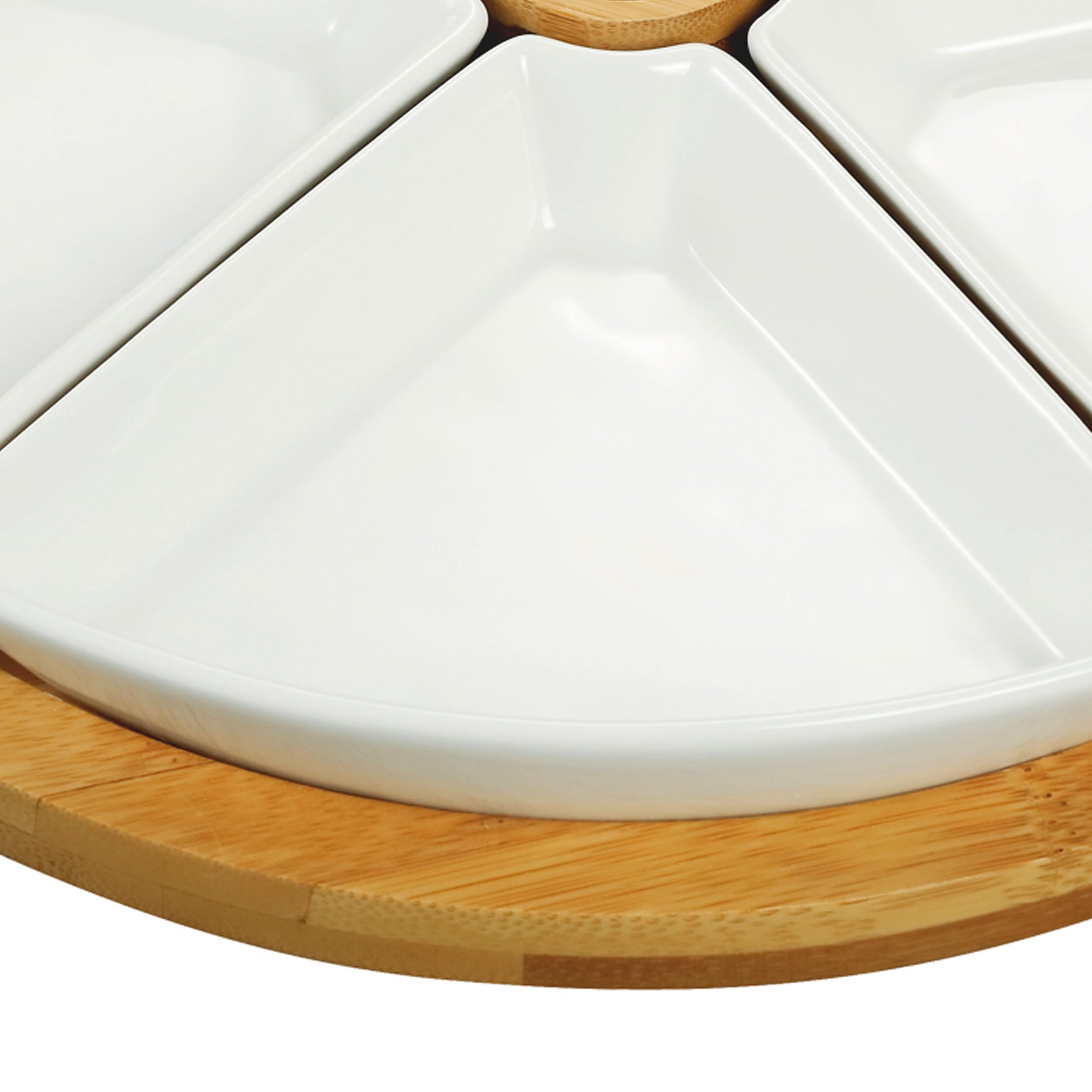 Elama Zestaw przystawek ceramicznych, zestaw przypraw, 7-częściowy, duży okrągły z białego i naturalnego bambusa