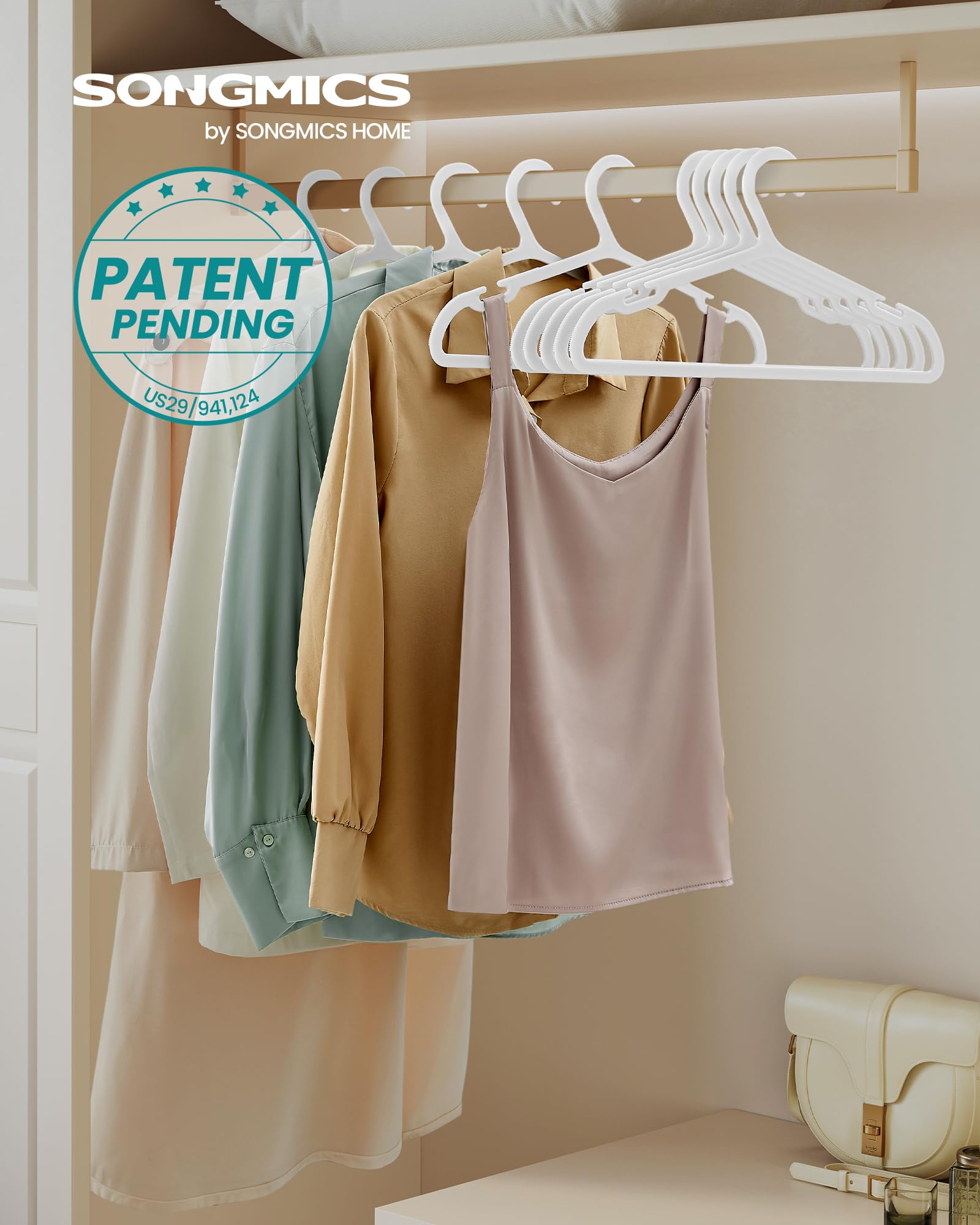 10 Cintres Anti-Dérapants Larges - Blanc - Gain De Place Pour Placard