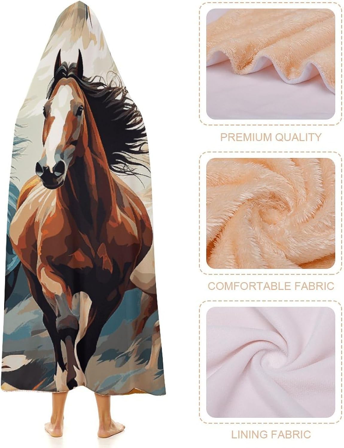 Horses Wearable Blanket Hoodie for Women Men Oversized Soft Fleece Blanket Sweatshirt Warm Cozy Poncho-