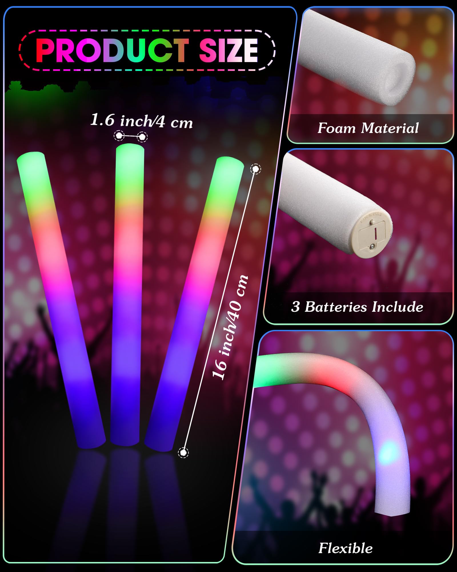 Maitys Varillas de espuma iluminadas, gafas de sol que brillan en la oscuridad, varillas de espuma LED para iluminar suministros